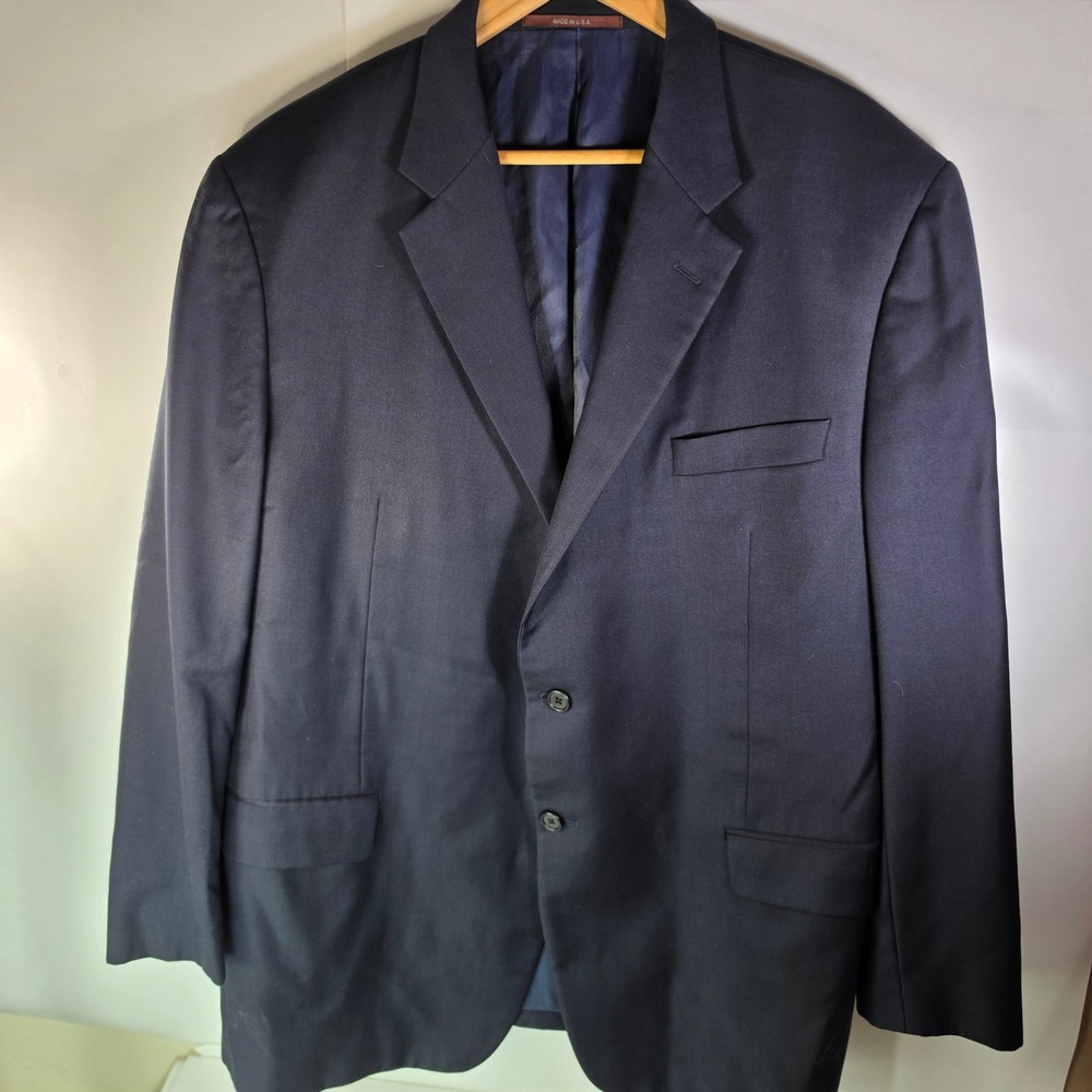 Hickey Freeman Loro Piana Tasmanian Suit Jacket Mens 46R Navy Blue Addison WA003